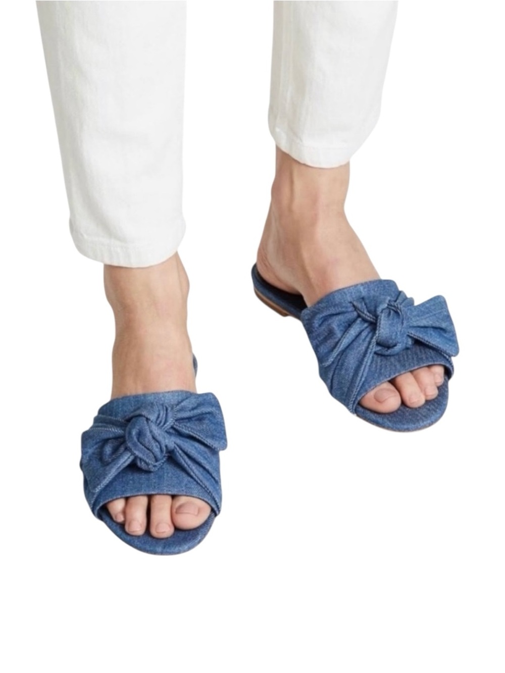 Tory Burch Annabelle Bow Sandals Slide in Blue Denim Chambray